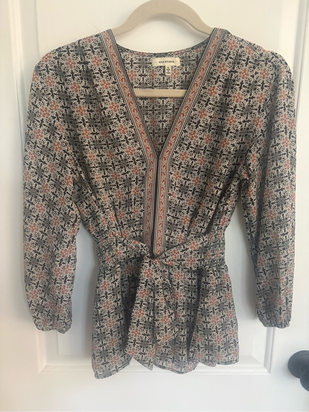 Blouse with tie belt
